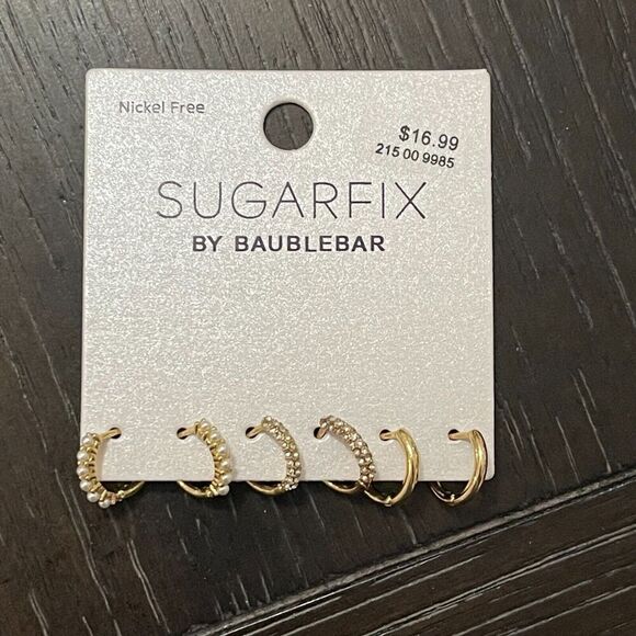 SUGARFIX by BaubleBar Crystal Gold and Pearl Hoop Earring 3-pc. Set NWT - Picture 2 of 5